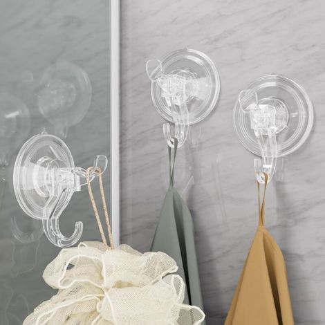 3er-Pack transparente Saugnapfhaken, kleine, abnehmbare Saugnäpfe für Dusche, Badewanne, Glas, Türen, Fenster und Küche. Maximale Aufhängefläche. (1/4)