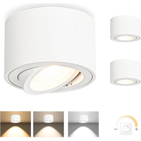 3x 3CCT Spots de Plafond clair - Extra plat pivotant à 38° - Ø80x50mm - Spot en saillie Orientable (1/5)