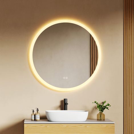 EMKE LED Badspiegel rund 80 cm mit Antibeschlag, 3 Lichtfarben, dimmbar, Touch, Badezimmer Spiegel Wandmontage (1/5)