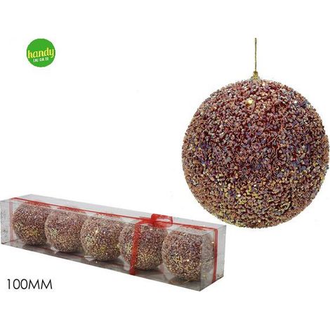 Set 5 palle natalizie general trade rosso glitter Ø10 cm