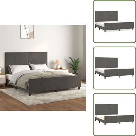Bettgestell mit Kopfteil Dunkelgrau 180x200 cm Samt - Samtbettwäsche - Doppelbett - Boxspringbett - Lattenrost - Hochbett (1/5)