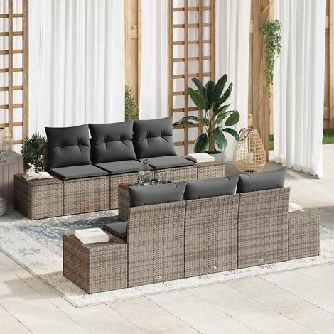 Conjunto de sofás de jardín 7 pcs Gris ratán sintético vidaXL (1/5)