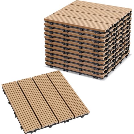 SWANEW Lastra per terrazza Piastrelle in legno per giardino, Piastrelle per terrazza 30x30 cm, Impermeabile, Sistema a clic Beige44pz