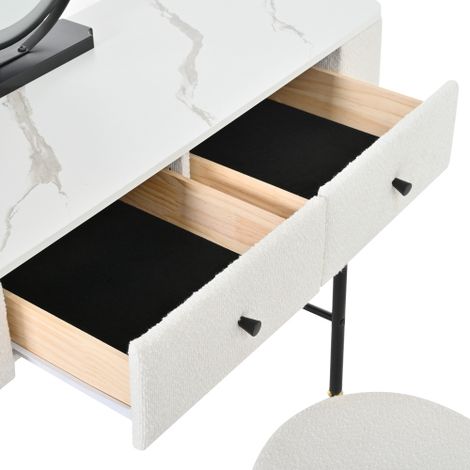 Coiffeuse avec éclairage et tabouret table de maquillage avec miroir LED 2 tiroirs noir et blanc 100x40x120 cm (1/5)