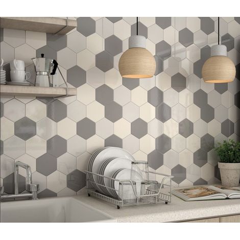 Carrelage mural faïence hexagonale 12.4x10.7cm – 10 couleurs brillantes – Boîte de 0.50 m2 – Pour intérieur et extérieur – Equipe (1/5)