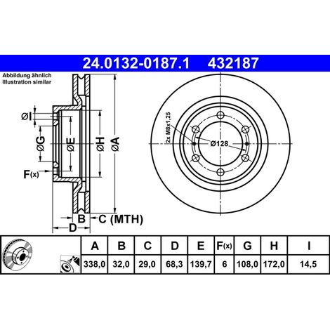 Lot de 2 Disques de frein ATE 24.0132-0187.1 TOYOTA 43512-60190 43512-60191
