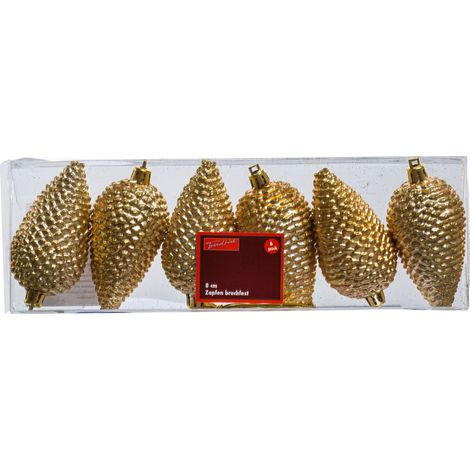 TrendLine Zapfen 6 Zapfen in Gold Weihnachtsbaum Weihnachtsdekoration Deko (1/2)