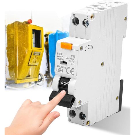 Interrupteur FI/LS C16, 30 mA - Disjoncteur différentiel C16 RCD 6 kA 1P+N type A avec courant nominal RCBO 16 A 230 V, montage sur rail DIN - Courbe C (1/5)