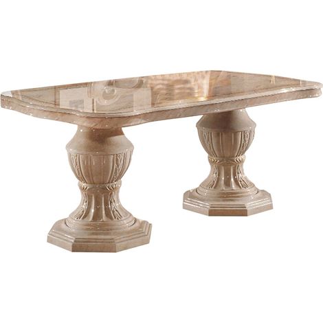 Les Tendances – Table extensible rectangulaire laquée beige et onyx effet marbré – Dimensions 185 à 230cm – 6 à 10 places – Fabrication italienne (1/3)