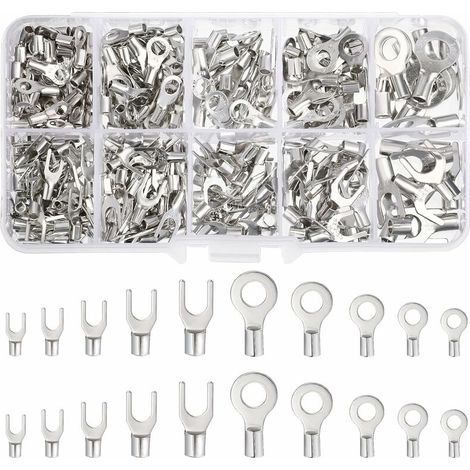 royaluxe - 320 Pcs AWG 22-16 16-14 14-12 Borne à Anneau Cosses à Fourche en Cuivre Bornes Connecteurs de Fil Électrique Cosses de Fil Non Isolées Connecteur à Sertir Nus Connecteur de Bêche de Fourche (1/5)