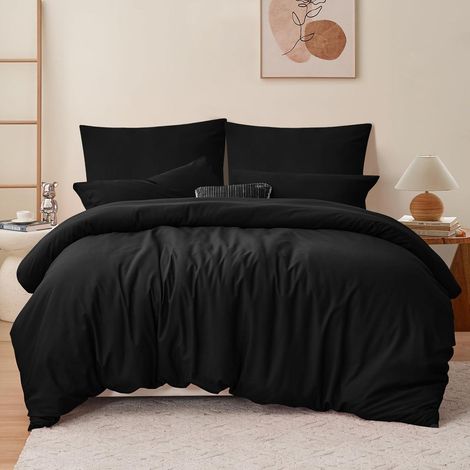 Bettwäsche-Set 220x240 cm 3-teilig Schwarz Mikrofaser Oeko-TEX Reißverschluss (1/5)