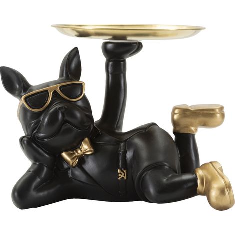 Scultura Cane Rover svuotatasche in resina nera e metallo oro (1/5)