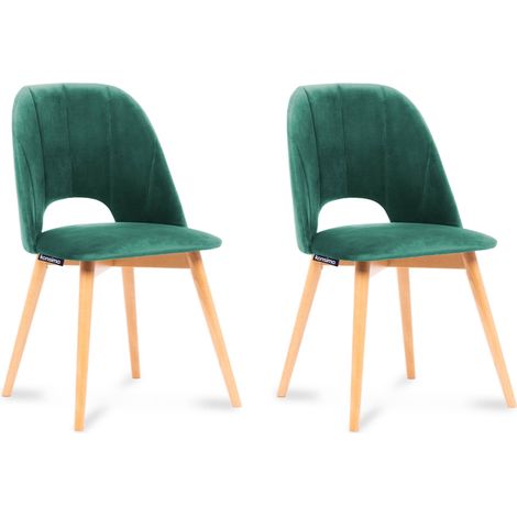 KONSIMO Stuhl 2-tlg Velours-Sitz Wohnzimmerstühl Bürostuhl "TINO", Dunkelgrün, Stoff/Holz, Scandinavian, 48x86x44 cm (1/5)