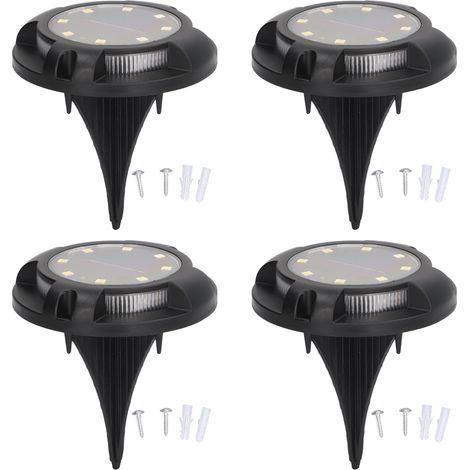 4 lampes solaires de sol 5W, lumière latérale dégradée multicolore, IP65 étanche et antipoussière, pour jardin : 8 spots chauds et colorés