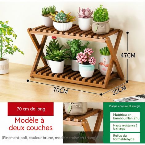 Support à plantes en bambou teinte thé 70 cm, étagère à fleurs robuste pour balcon et rebord de fenêtre, idéal pour petits pots et plantes grasses (1/5)