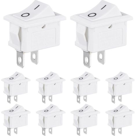 Mini Interrupteur à Bascule 3A 250VAC 6A 125VAC 10x15MM 2 Broches 2 Positions ON/OFF Commutateur SPST pour Bateau Auto Appareils Ménagers (10 Pièces Blanc) (1/4)