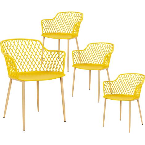 TRESSIE - Lot de 4 Fauteuils Jaunes Pieds Effet Bois Verni (1/5)