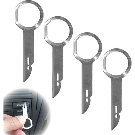 4PCS Clé Extraction Autoradio,Outils de Démontage Autoradio,Clés Extraction Stéréo Voiture,Demontage Cle Outils de DéMontage de Garnitures Universel Autoradio,Acier Inoxydable Solide (1/5)