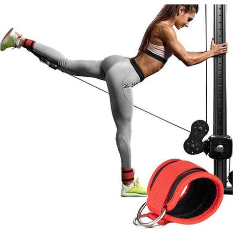 Sangle de cheville rouge pour musculation avec machines à câbles (1/5)