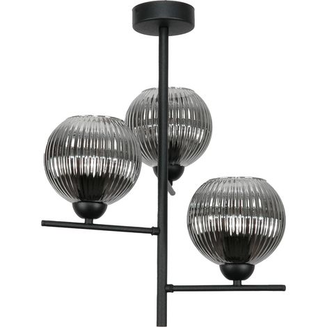 Schwarze klassische Hängeleuchte mit Graphitglasschirm 15-447 Pablo