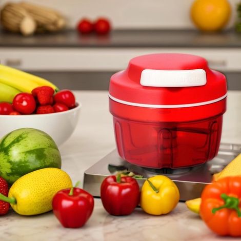 Cortador de verduras con cuerda，Picadora de cebolla，Procesador de alimentos manual con cuerda，Accesorios de cocina，Rojo (1/4)
