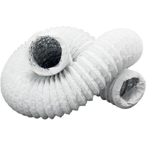 Tuyau d'échappement - avec isolation aluminium - PVC - flexible - évents - pour climatiseurs, sèche-linge (blanc, Ø 150 mm - 5 m)