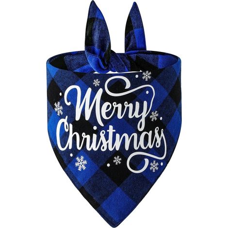 Bandana triangulaire de Noël en coton à carreaux pour chien, serviette pour animaux, Père Noël rouge et noir, taille L (65 x 45 x 45 cm), bleu et noir, anglais (1/5)