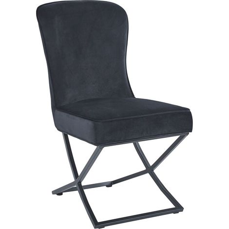 Lot 4 Chaises Salle à Manger Gabrielle Velours Noir Capitonné Pieds Métal Noir (1/5)