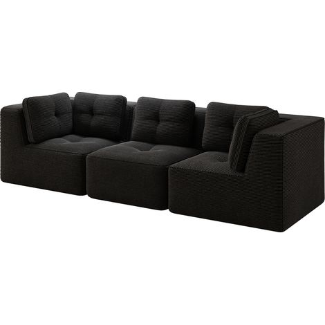 Sofá esquinero modular sin armazón de terciopelo acanalado negro, 3 plazas, HOMVRA (1/5)