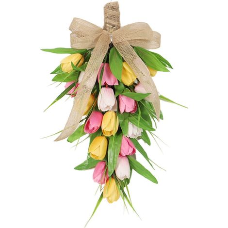 【Hängender Tulpenbaum mit Leinenband - Gelb】Künstlicher Tulpenkranz zum Aufhängen, perfekt für Hochzeiten, Innen- und Außendekorationen (1/2)