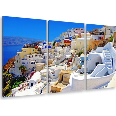 Tableau triptyque paysage cliché dans les iles santorin - 90x60 cm (1/5)