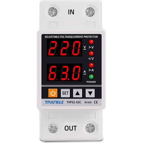 Protecteur de Courant de Tension protecteur de courant de sous-tension réglable monophasé intelligent Dispositif de protection actuel Double Affichage à LED DIN Rail 230V 40A (1/5)
