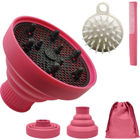 Diffuseur Seche Cheveux, Voyage et Rangement Facile, Diffuseur Adapté à La Plupart Des Sèche, Cheveux Avec un Diamètre de Buse de 1,65"-1,89" (4,2-4,8cm) - Rose (1/5)