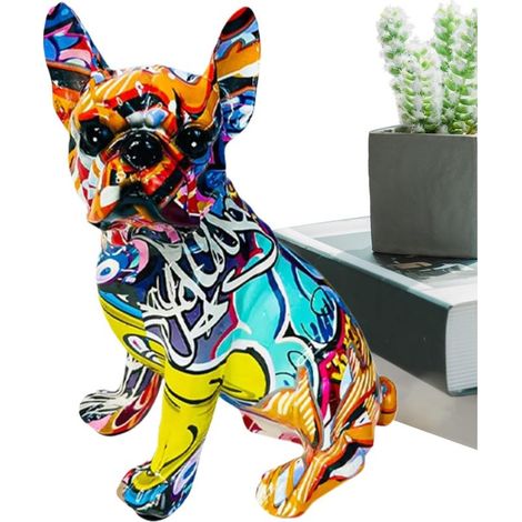 Bulldoggenstatue – Graffiti-Bulldogge aus Kunstharz fürs Büro (1/5)