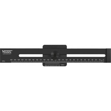 VOGEL 250 mm schwarzes Aluminium-Markierungslineal mit präzisen Messmöglichkeiten.