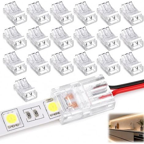20 Pcs 8mm 2 Pin LED Connector, Seamless LED Strip Connector for 5050/5630 LED Strip, Fit 22AWG Wires, Easy and Reliable Installation for Home, Office and Decoration (1/5)