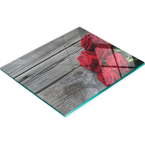 Tabla de cocina decorativa multifuncional de cristal con rosas rojas, 60x52 cm (1/5)