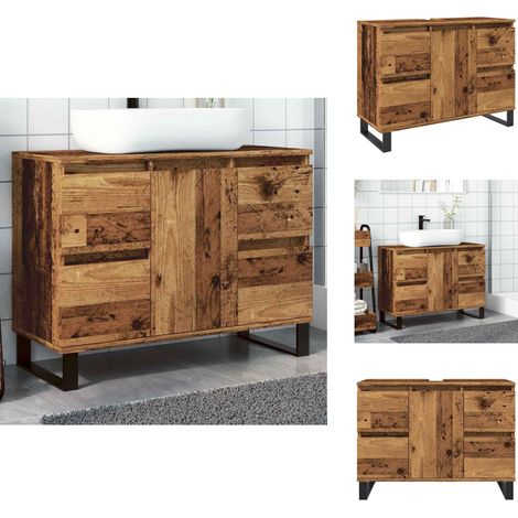The Living Store Armoire de salle de bain vieux bois 80x33x60 cm bois ingénierie - Armoire lavabo (1/5)