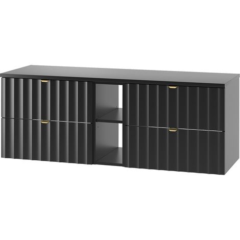 Waschbeckenunterschrank 140 cm breit in schwarz matt AVOLA-140 (1/5)