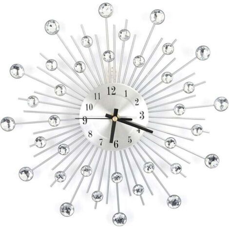 Horloge murale 3D en cristal argenté scintillant, design moderne et rond, décoration murale numérique en métal pour cuisine, salon, moderne ou minimaliste (1/4)