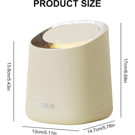 Poubelle de Table Avec Couvercle à Bouton-Poussoir, 2L Mini Poubelle Salle de Bain, Poubelle de Bureau Poubelle Salle Bain pour Salon, Bureau, Couleur Crème (13×14.7×17cm) (1/4)