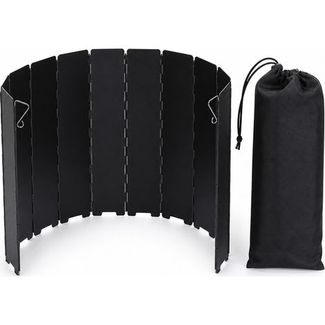 Pare vent pliable pour réchaud à gaz de camping noir avec housse (1/5)