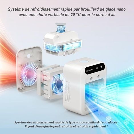 Tragbare Klimaanlage, leise mobile Klimaanlage, 500-ml-Luftkühler, Luftkühler, 2 Geschwindigkeiten + 2 Nebelmodi, 15° Windrichtungsverstellung, Mini-Klimaanlage (1/4)