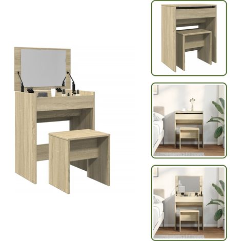 Coiffeuse et tabouret chêne sonoma 60x40x113,5 cm - Coiffeuse - Meuble De Salle De Bain - Vanity - Table De Maquillage - Dressing (1/5)