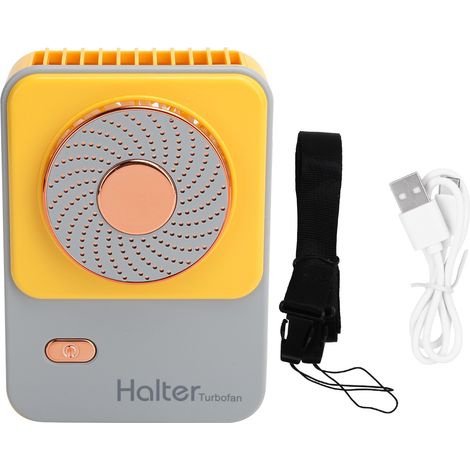 Ventilateur de cou rechargeable USB, 3 vitesses, portable pour extérieur - Jaune