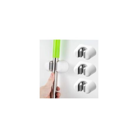 Porte Balai Mural 4 Pcs - Support De Vadrouille/Support Mural Pour Balai, Organisateur De Fournitures De Nettoyage Auto-Adhésif Robuste pour