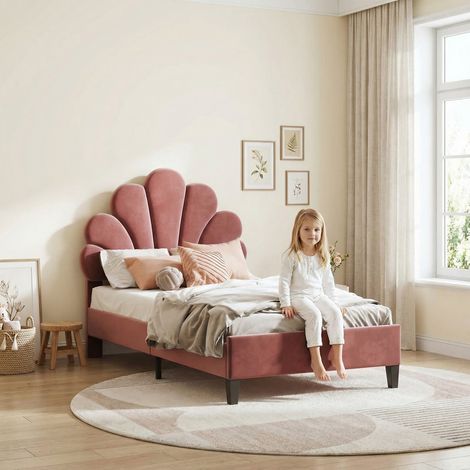 Lit Enfant 90x200 cm,Lit Fille Princesse avec Tête de Lits Réglable et sommier à Lattes, lit 1 Personne Rembourré pour Enfants et Adolescents, Velours, Rouge