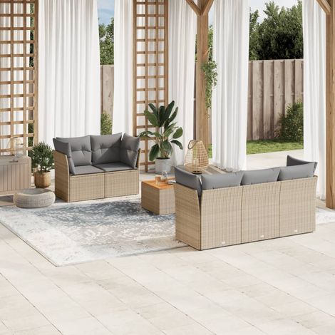 vidaXL Set Divani da Giardino 6 pz con Cuscini in Polyrattan beige