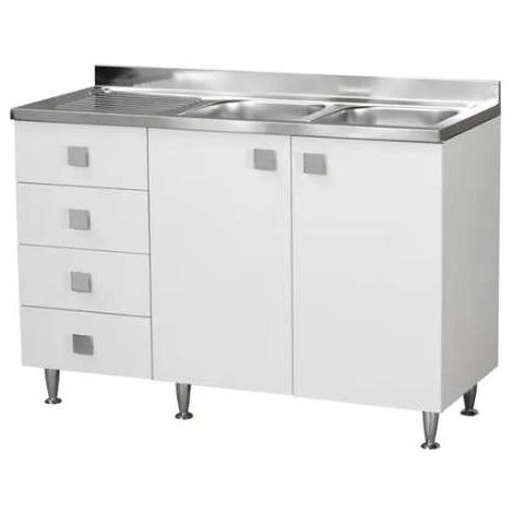 Sottolavello con lavello 2 ante c/cassettiera SX Bianco Frassinato Cm 120x50xh.91 - consegnato già montato