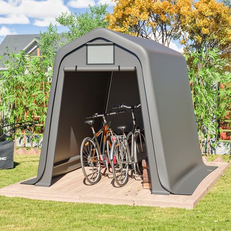 Cobertizo de jardín 245x183x217 cm, refugio para herramientas y bicicletas, lona impermeable, PE, gris (1/5)
